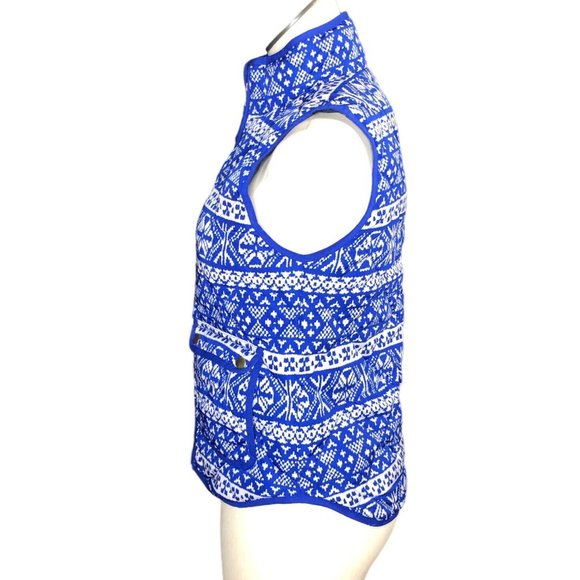 J Crew Puffy Winter Vest Womens PXS Blue White Pockets Fair Isle Excursion Outer - Picture 2 of 15